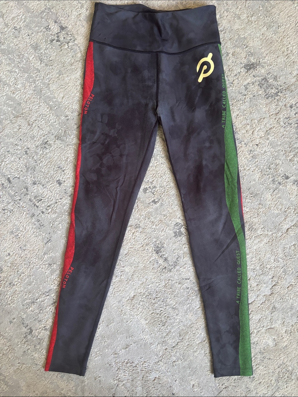 Peloton Black Leggings with Red & Green Side Stripes Logo tribe Called quest